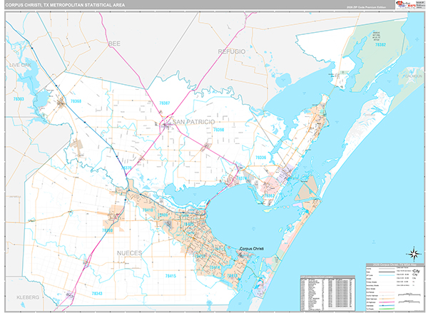Corpus Christi, TX Metro Area Wall Map